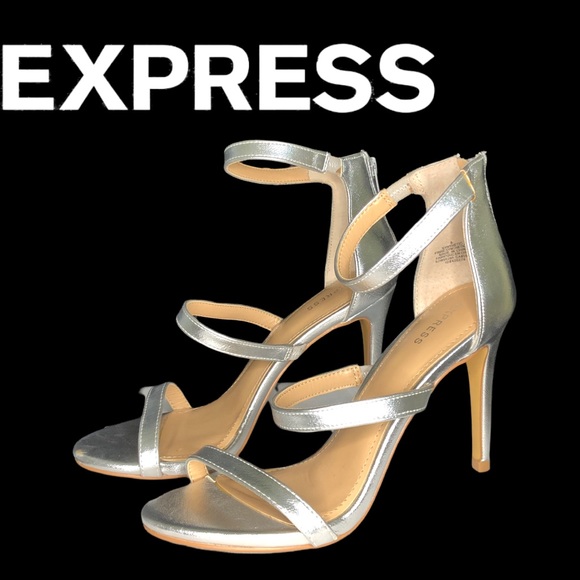 Express Shoes Express Nwot Silver Zip Up Strappy Heels Poshmark